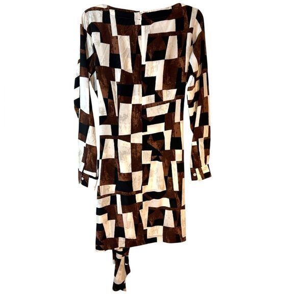 Worth petite ladies dress brown black off white sheath faux wrap silk career - Picture 3 of 13